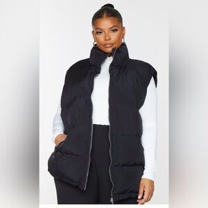 PLUS BLACK NYLON PADDED OVERSIZED VEST